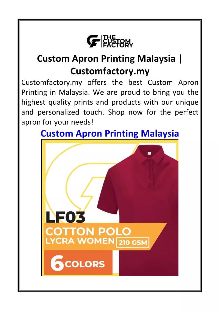 custom apron printing malaysia customfactory
