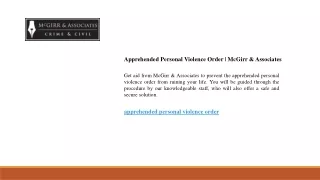 Apprehended Personal Violence Order  McGirr & Associates