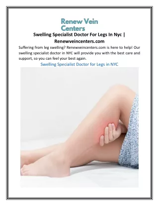Swelling Specialist Doctor For Legs In Nyc | Renewveincenters.com