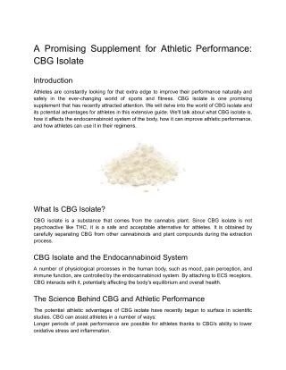 A Promising Supplement for Athletic Performance CBG Isolate