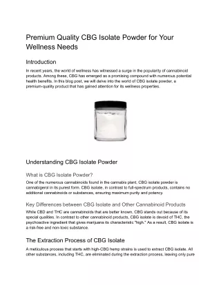 Premium Quality CBG Isolate Powder for Your Wellness Needs