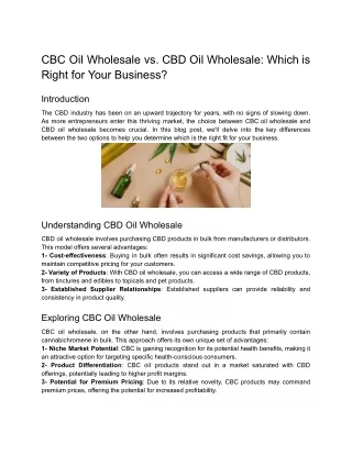 CBC Oil Wholesale vs. CBD Oil Wholesale: Which is Right for Your Business?
