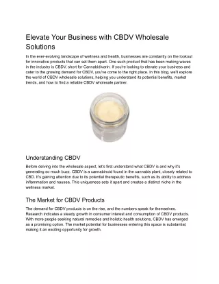 Elevate Your Business with CBDV Wholesale Solutions