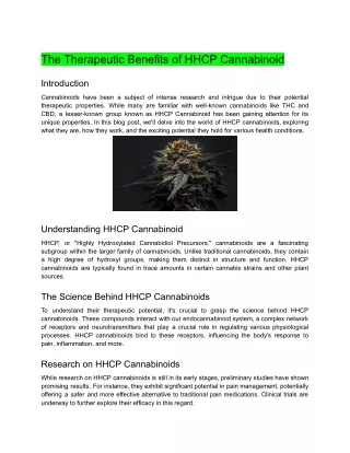 The Therapeutic Benefits of HHCP Cannabinoid