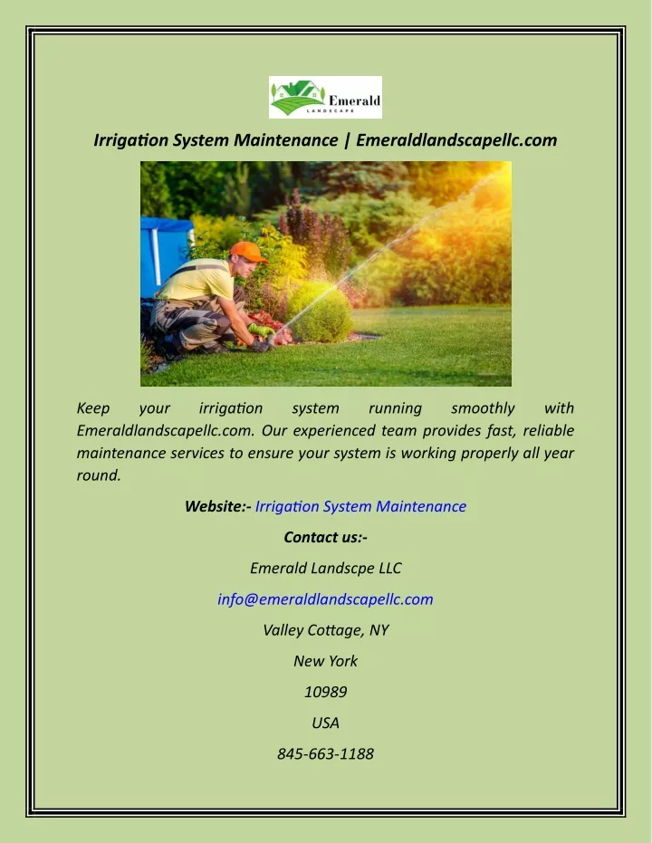 irrigation system maintenance emeraldlandscapellc