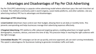Advantages and Disadvantages of Pay Per Click Advertising