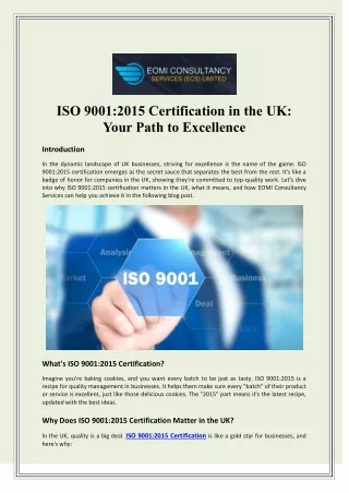ISO 9001:2015 Certification in the UK Your Path to Excellence