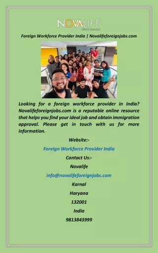 Foreign Workforce Provider India  Novalifeforeignjobs