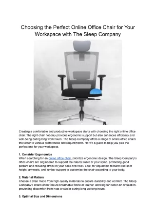 Choosing the Perfect Online Office Chair for Your Workspace with The Sleep Company