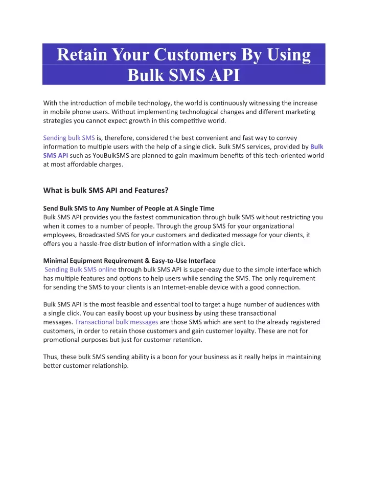 retain your customers by using bulk sms api