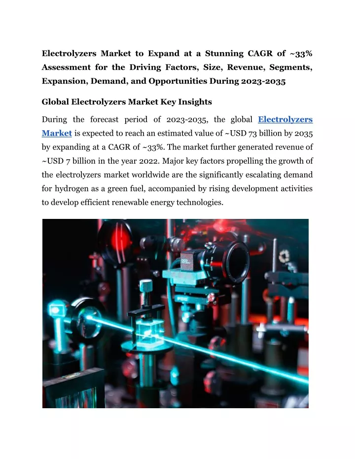 electrolyzers market to expand at a stunning cagr