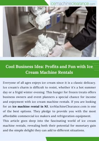 Cool Business Idea- Profits and Fun with Ice Cream Machine Rentals