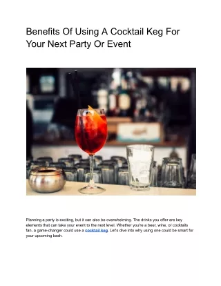 Benefits Of Using A Cocktail Keg For Your Next Party Or Event