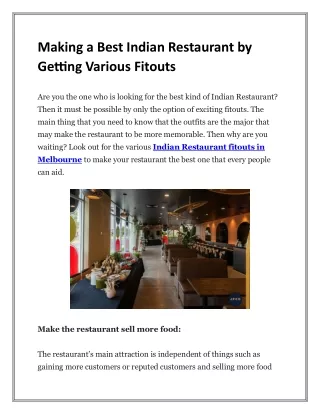 Making a Best Indian Restaurant by Getting Various Fitouts