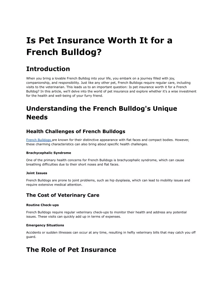 is pet insurance worth it for a french bulldog