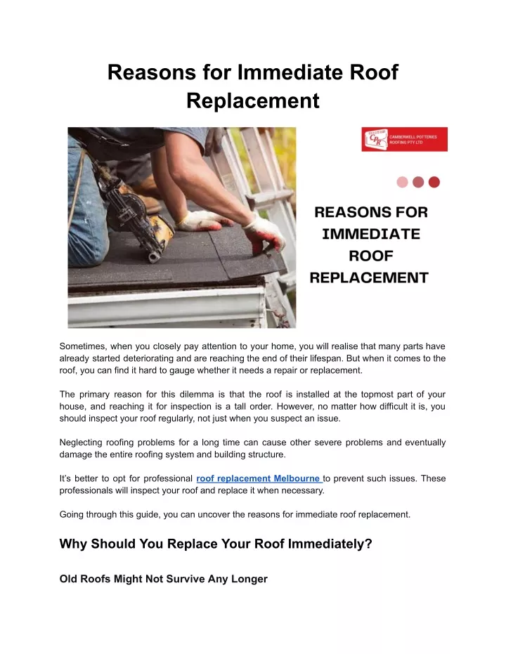reasons for immediate roof replacement