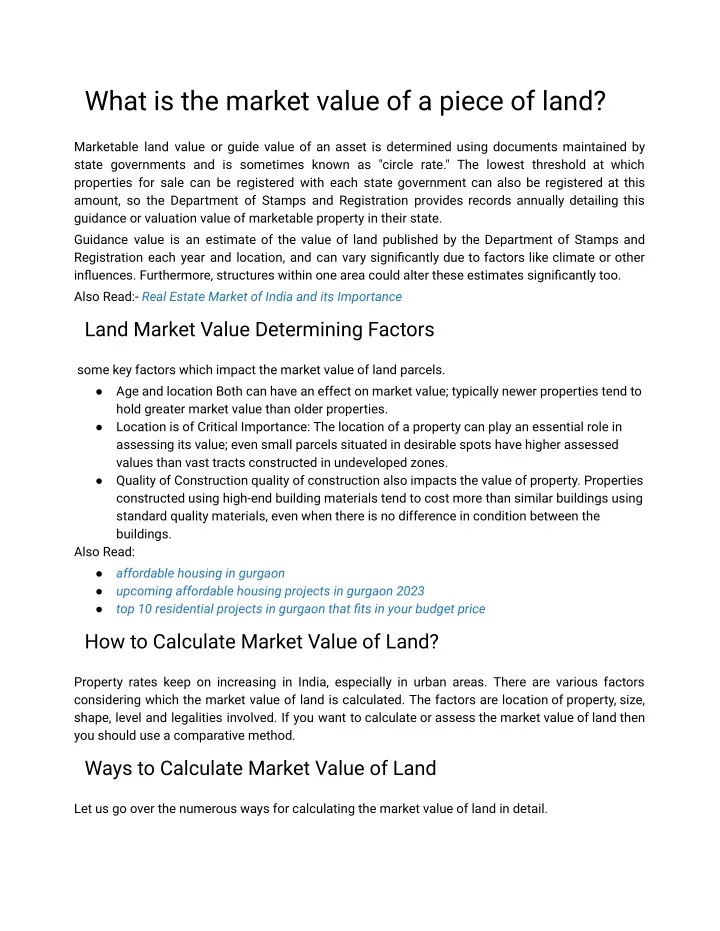 what is the market value of a piece of land