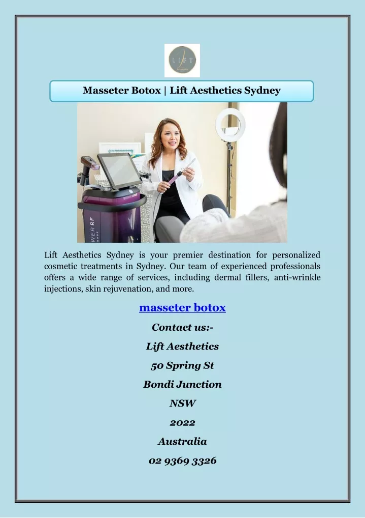 masseter botox lift aesthetics sydney