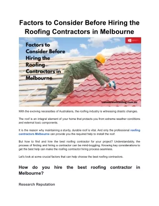 factors to consider before hiring the roofing