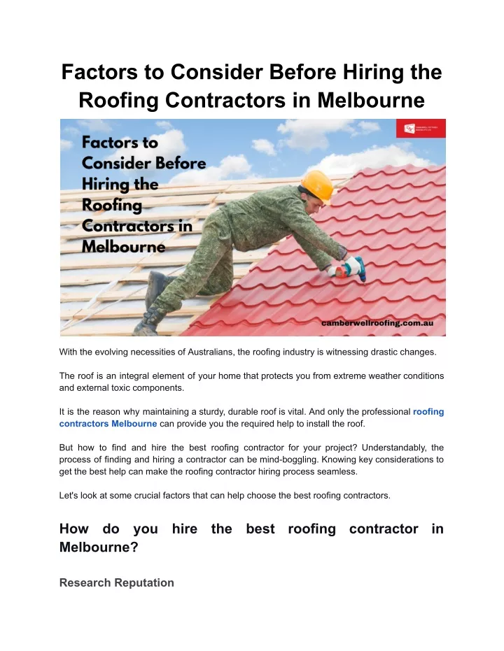 factors to consider before hiring the roofing