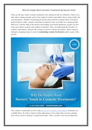 Why Do People Want Cosmetic Treatments By Doctors Only