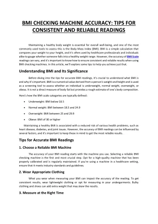 BMI Checking Machine Accuracy- Tips for Consistent and Reliable Readings