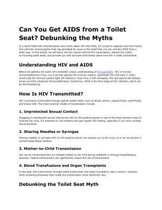 Can You Get HIV from a Toilet Seat? Complete Guide