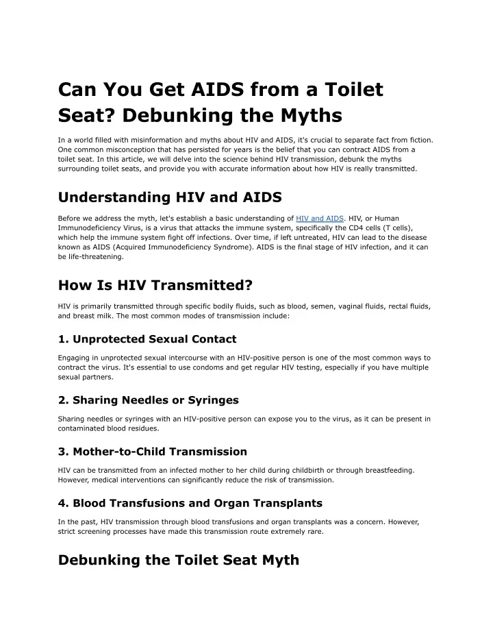 can you get aids from a toilet seat debunking