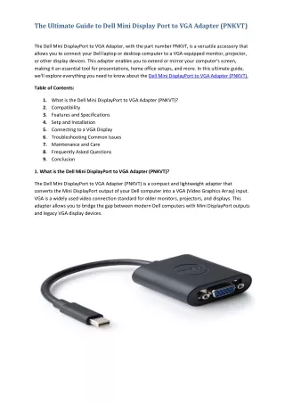 The Ultimate Guide to Dell Mini Display Port to VGA Adapter (PNKVT)