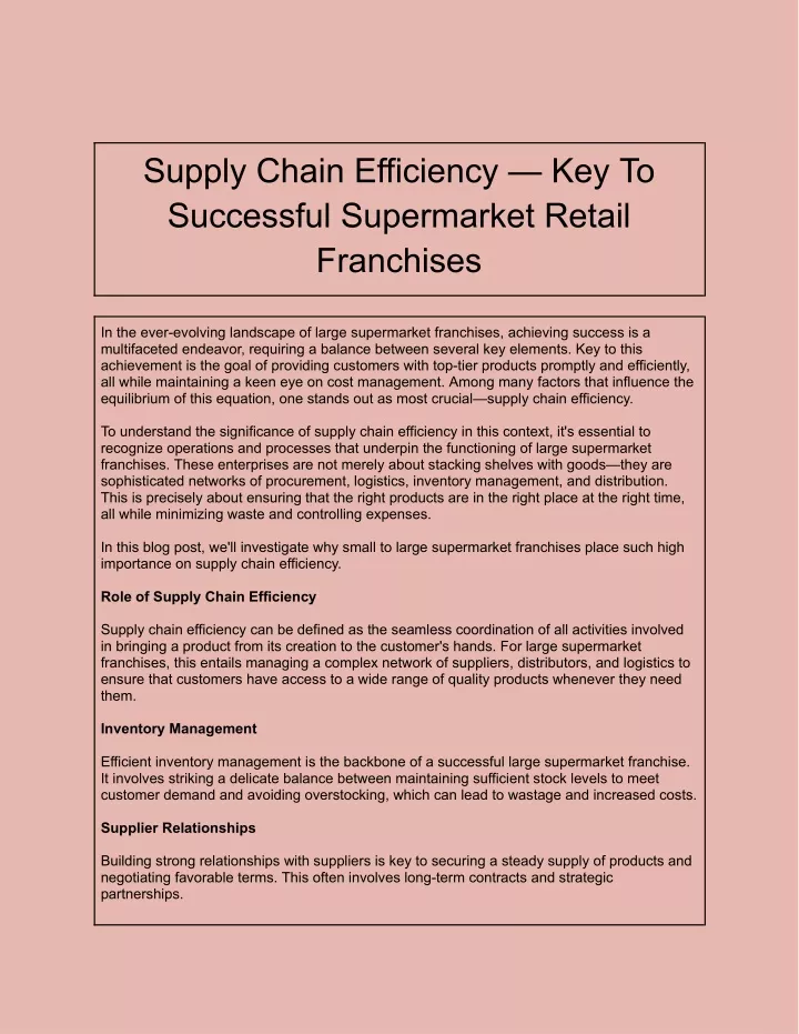 supply chain efficiency key to successful