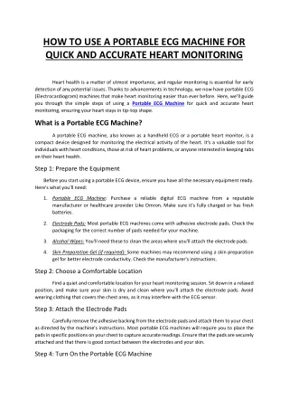 How to Use a Portable ECG Machine for Quick and Accurate Heart Monitoring