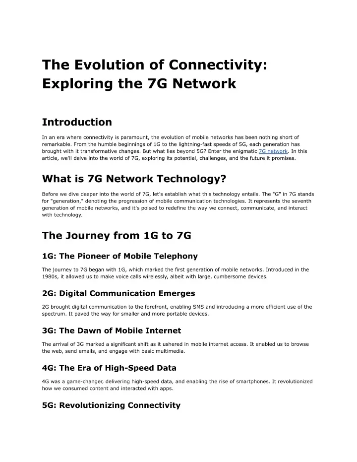the evolution of connectivity exploring