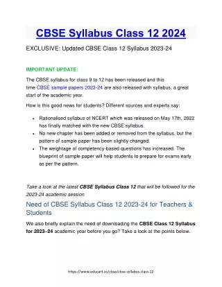 CBSE Syllabus Class 12 2024
