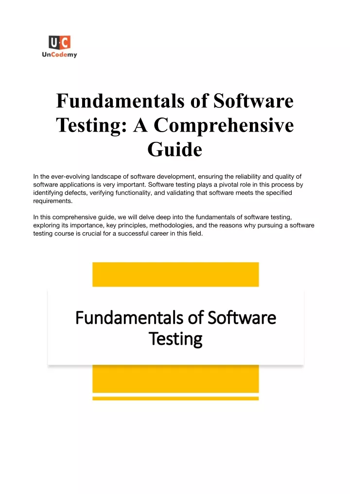 fundamentals of software testing a comprehensive