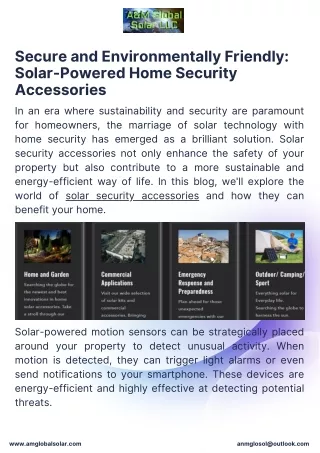 Secure and Environmentally Friendly Solar-Powered Home Security Accessories