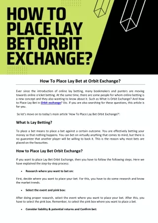 How To Place Lay Bet at Orbit Exchange- The Betting Exchange