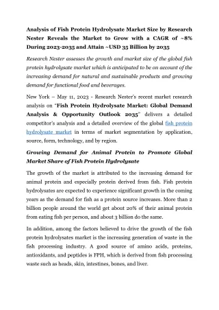 analysis of fish protein hydrolysate market size