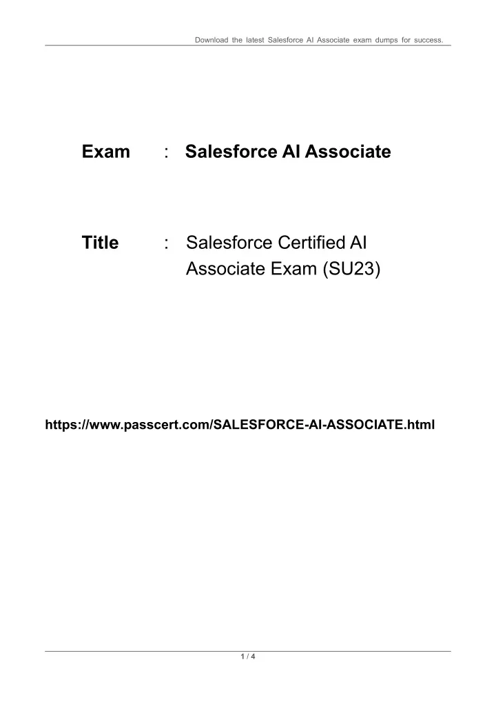 download the latest salesforce ai associate exam