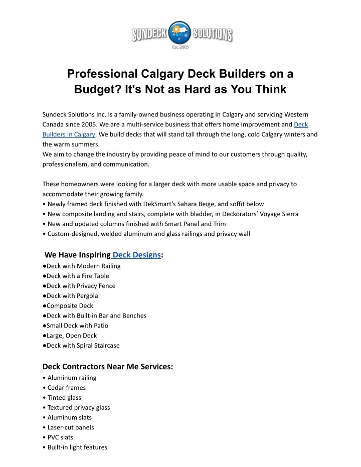 professional calgary deck builders on a budget