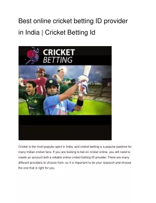 Best online cricket betting ID provider in India _ Cricket Betting Id