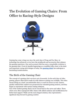 The Evolution of Gaming Chairs: From Office to Racing-Style Designs