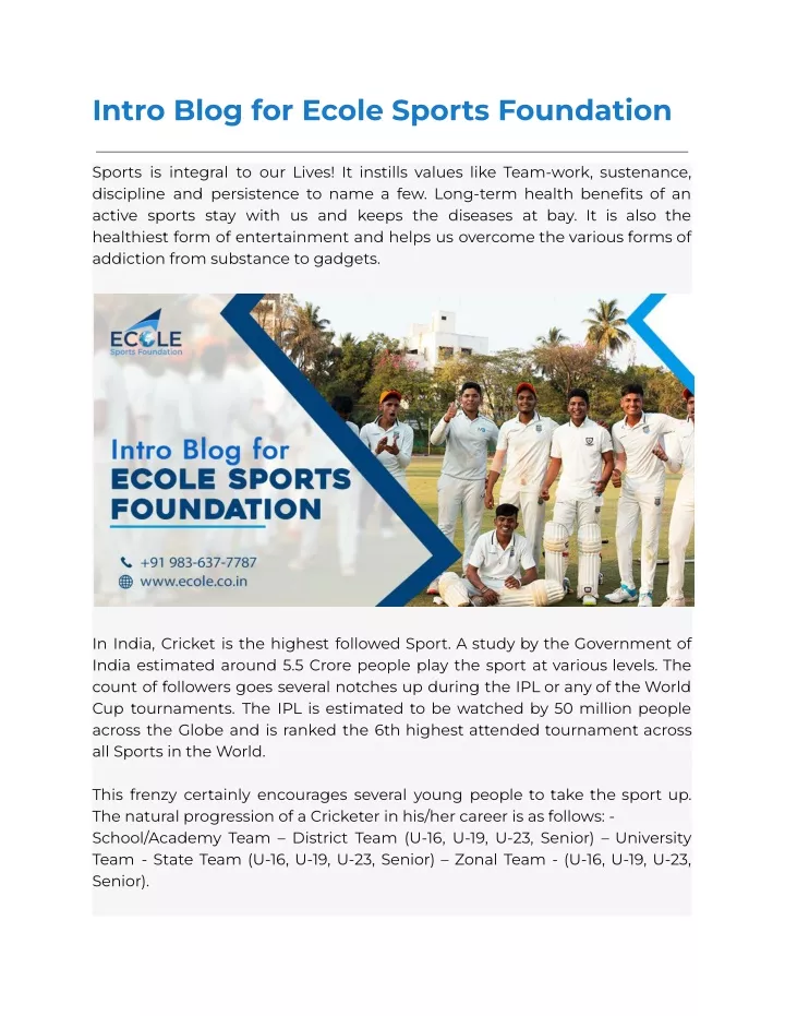 intro blog for ecole sports foundation
