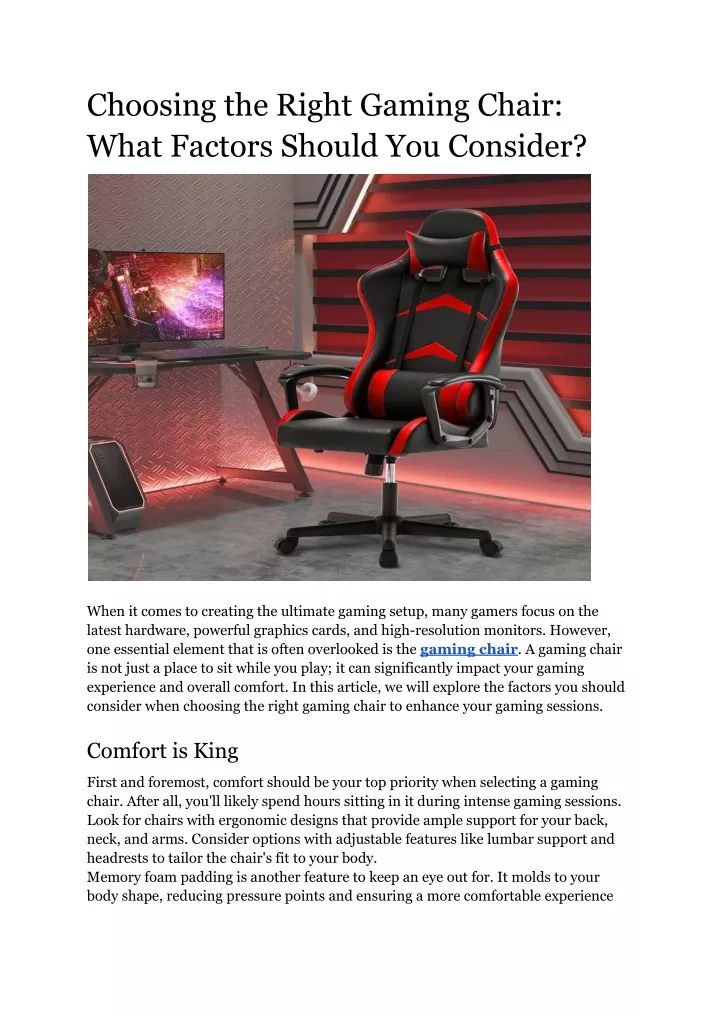 choosing the right gaming chair what factors