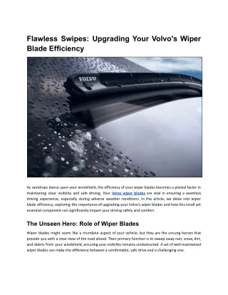 Flawless Swipes Upgrading Your Volvo's Wiper Blade Efficiency