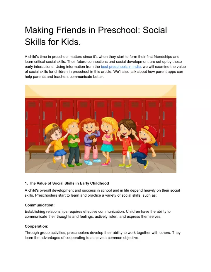 making friends in preschool social skills for kids