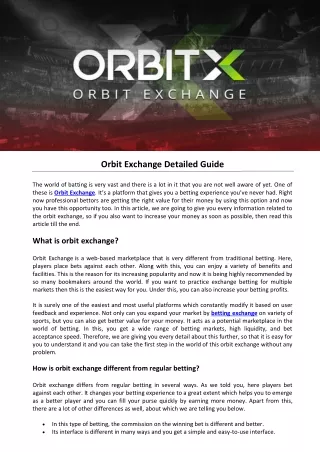 Orbit Exchange Detailed Guide- Betting Exchange Online