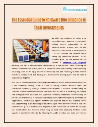 The Essential Guide to Hardware Due Diligence in Tech Investments