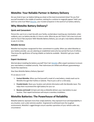 Motolite Your Reliable Partner in Battery Delivery