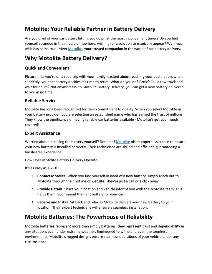 motolite your reliable partner in battery delivery