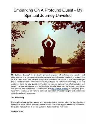 Embarking On A Profound Quest - My Spiritual Journey Unveiled